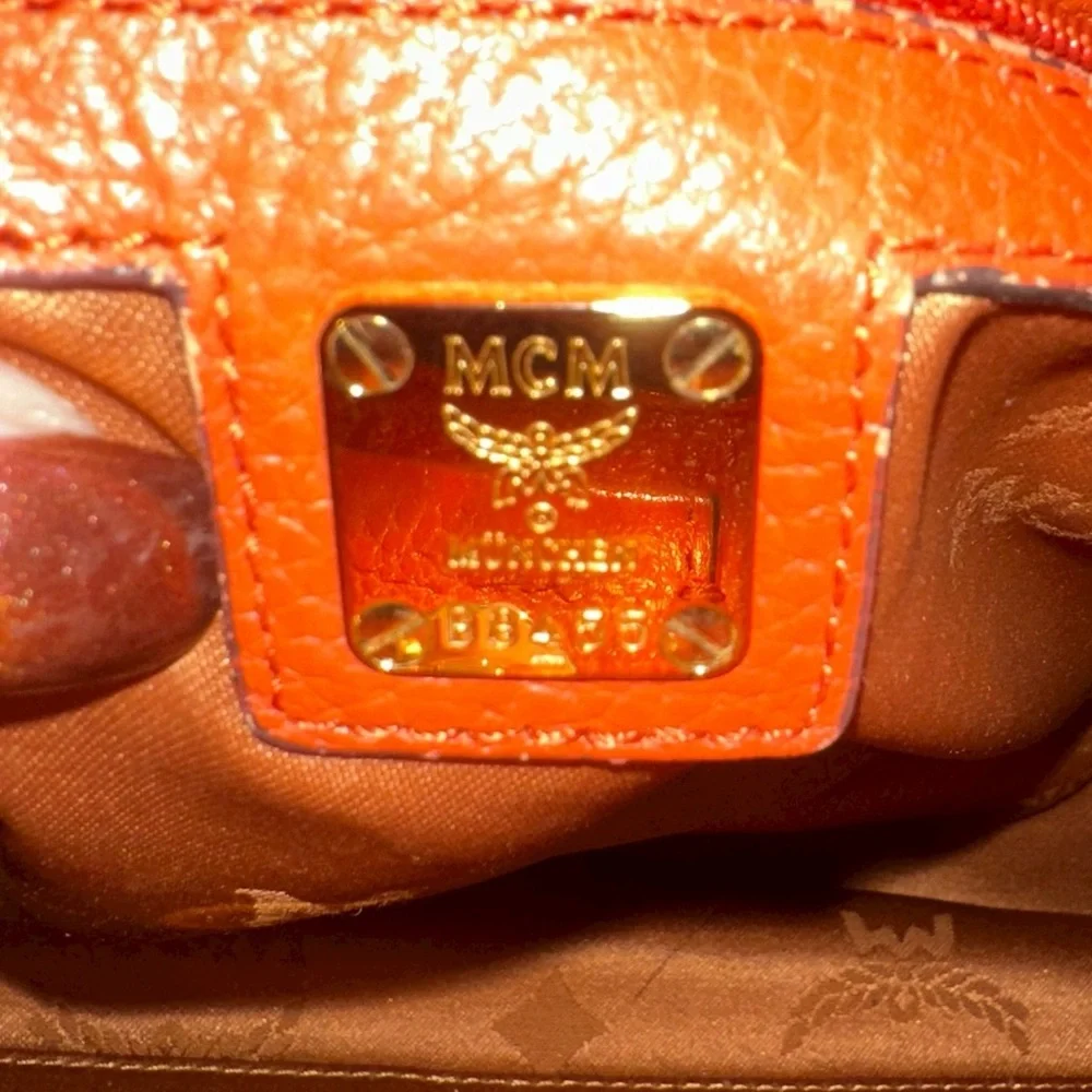 MCM Orange TWO WAY Crossbody Shoulder Pebbled Leather Bag Goldstone Korean MC265